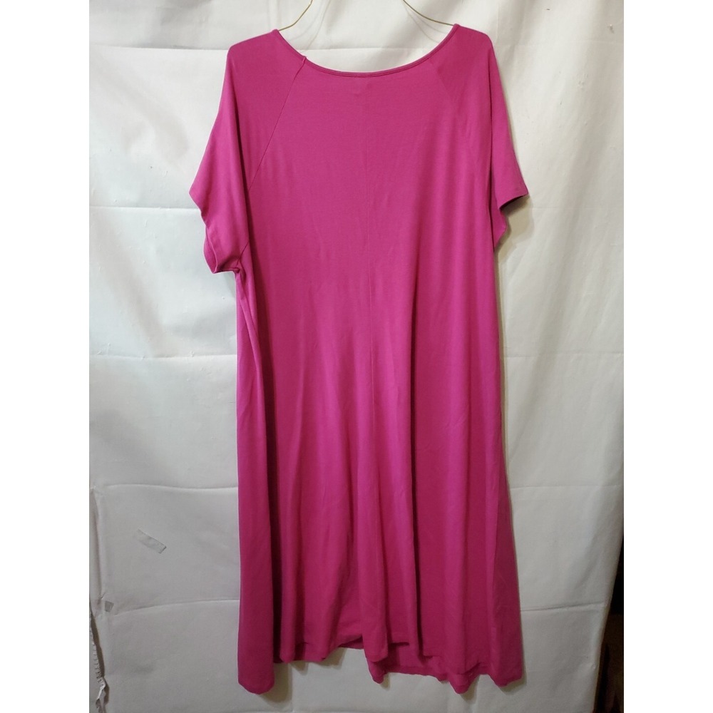 Lands End Dress 2 XL Magenta‎ Solid Short Sleeve Midi Cotton Knit T-Shirt Shift - Picture 3 of 3
